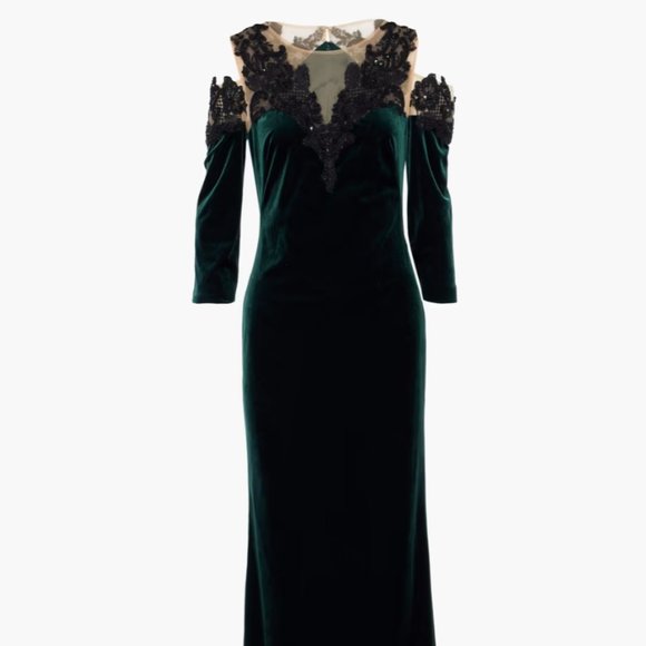 Marches Notte Cold-Shoulder Lace-Appliquéd  Velvet Gown - Picture 1 of 7